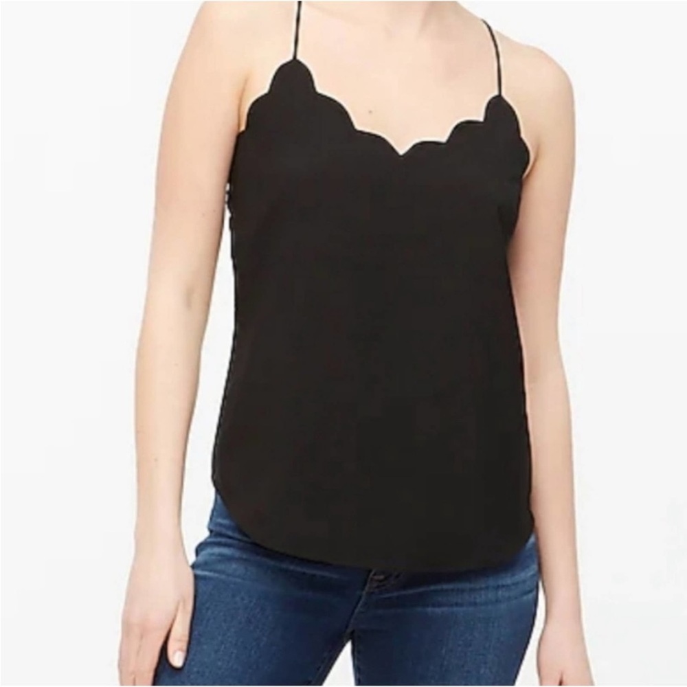 J Crew Black Scallop Tank Top
